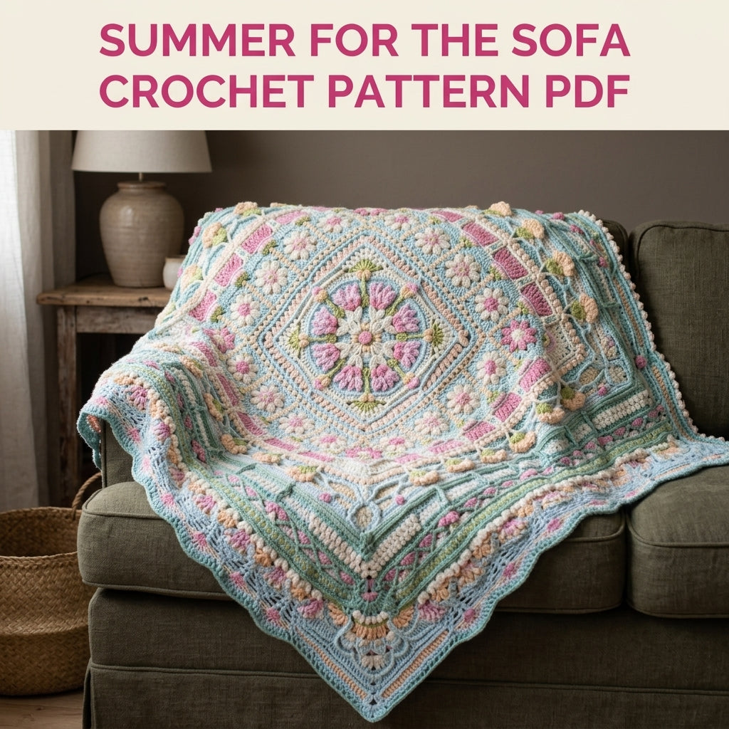 Aqua Peach Daisy Mandala Blanket Crochet Pattern PDF – Textured Daisy Square Throw