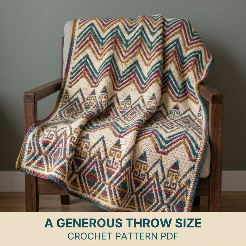 Chevron Mosaic Crochet Blanket Pattern PDF, Overlay Mosaic Throw, Chevron and Diamond Blanket, Chart and Written Rows, 2 Sizes