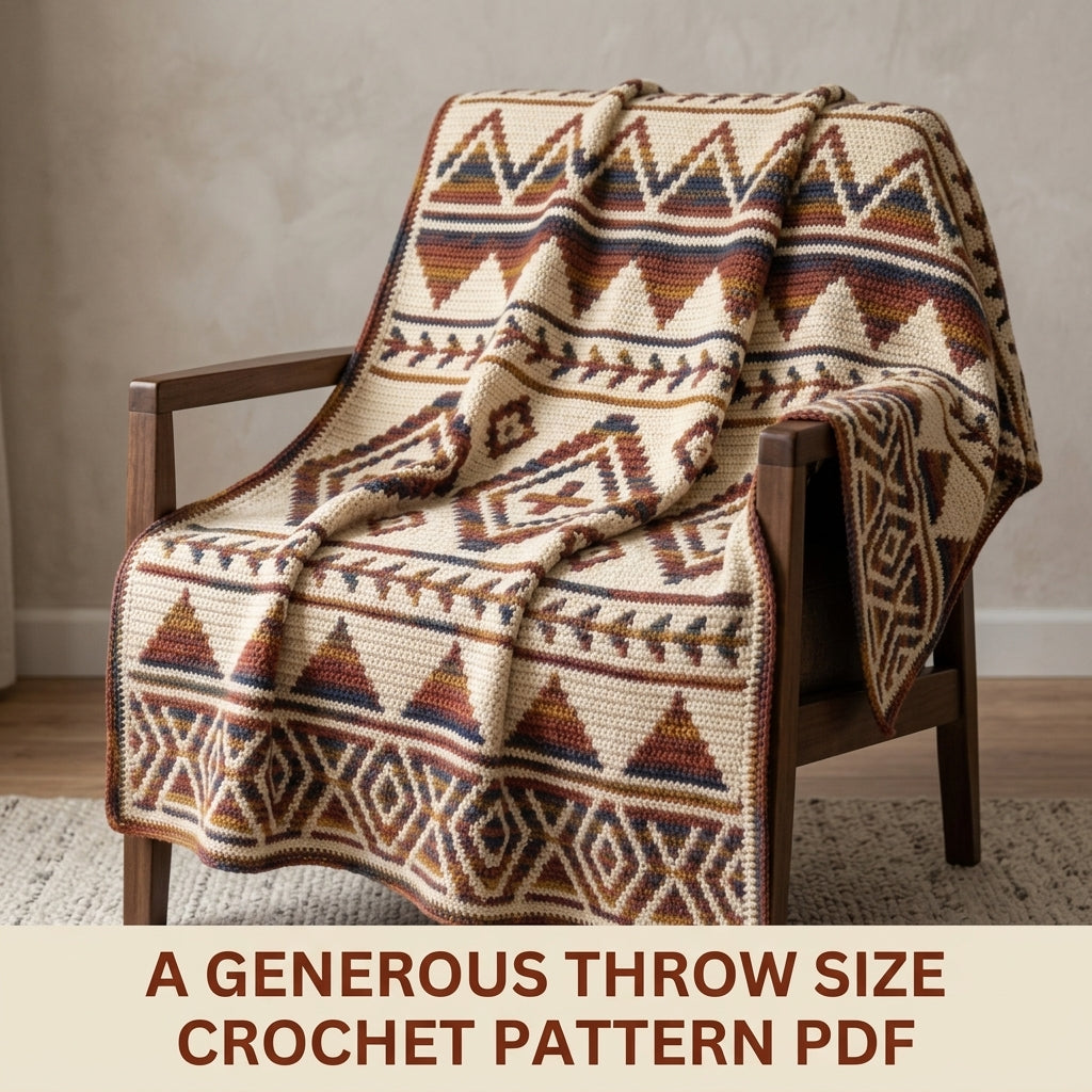 Southwest Arrow Mosaic Crochet Blanket Pattern PDF – Geometric Throw in Rust, Mustard and Navy