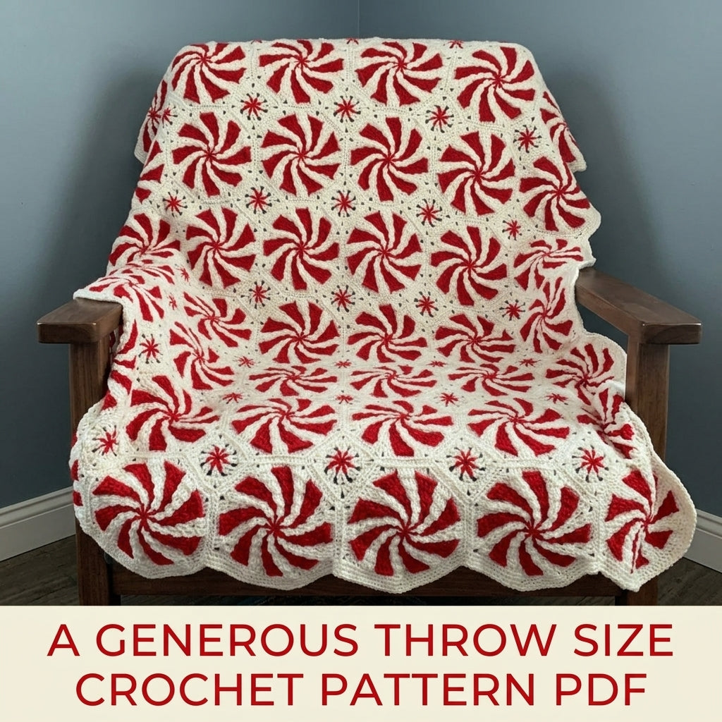 Peppermint Swirl Blanket Crochet Pattern PDF – Christmas Candy Afghan