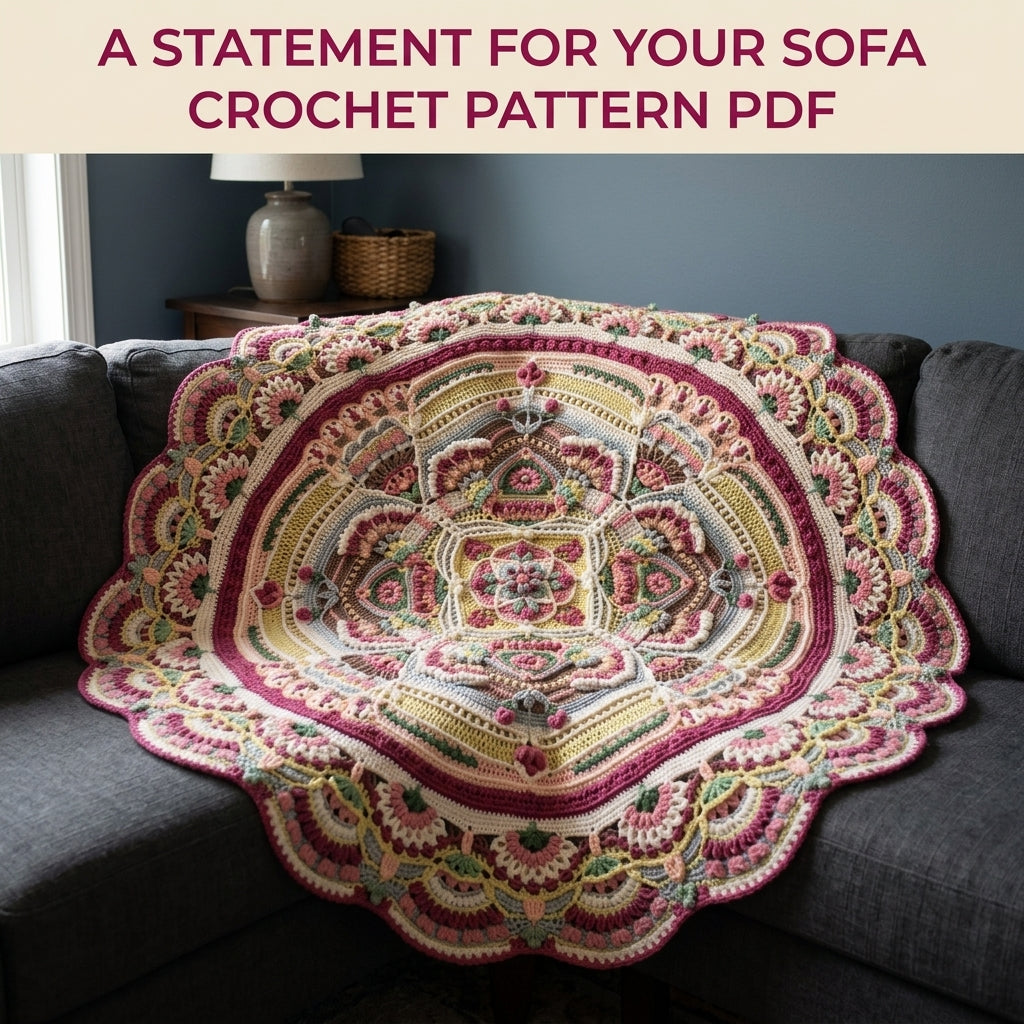 Rose Garden Round Blanket Pattern PDF – Rose Garden Mandala with Scalloped Fan Border