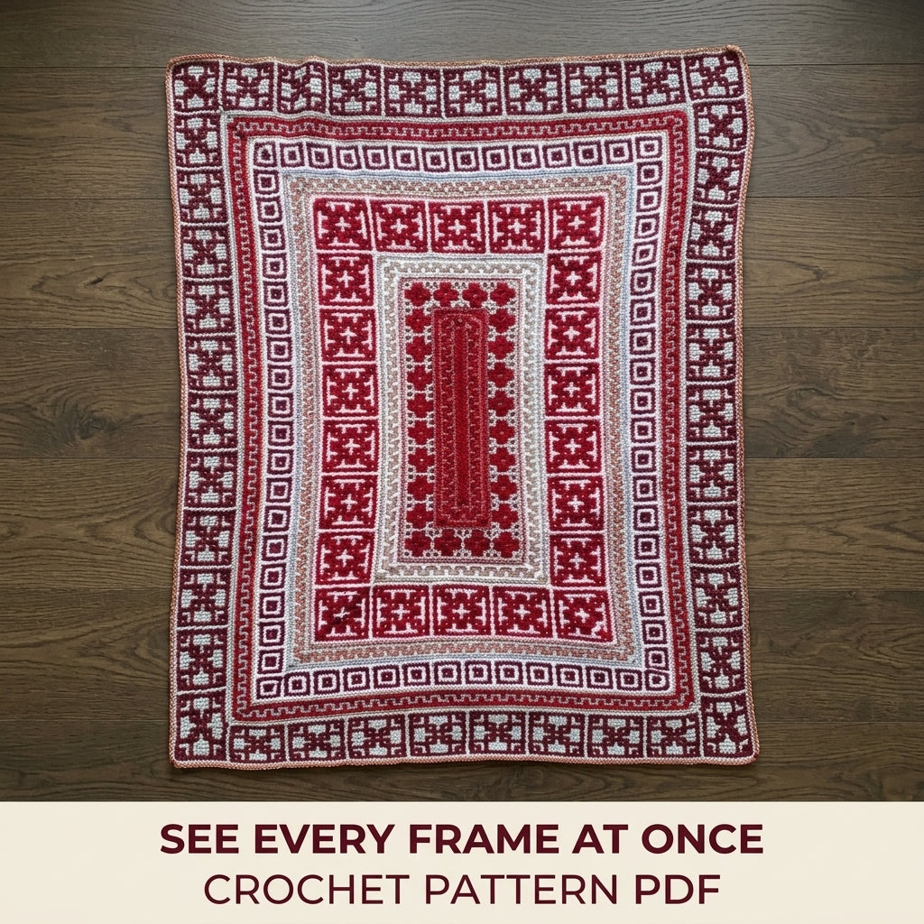 Red Rug Mosaic Blanket Crochet Pattern PDF – Mosaic in the Round Rug Style Throw