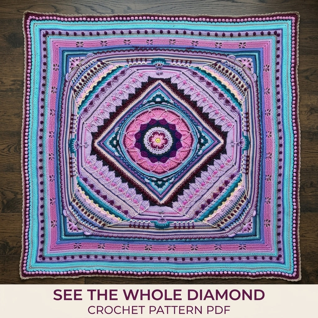 Lilac Diamond Mandala Blanket Crochet Pattern PDF – Textured Square on Point Throw