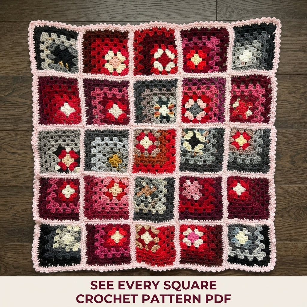 Rose and Grey Granny Square Blanket Crochet Pattern PDF – Scrappy Stash Afghan