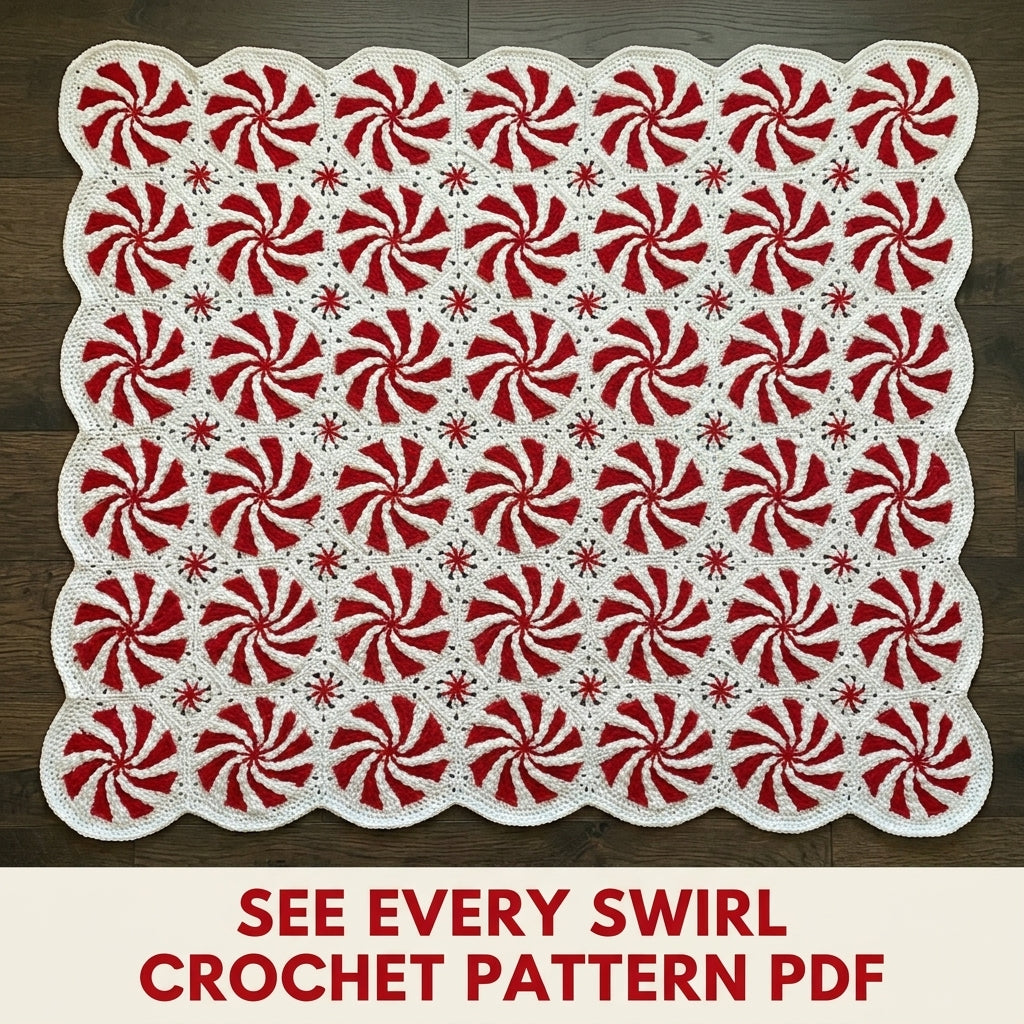 Peppermint Swirl Blanket Crochet Pattern PDF – Christmas Candy Afghan
