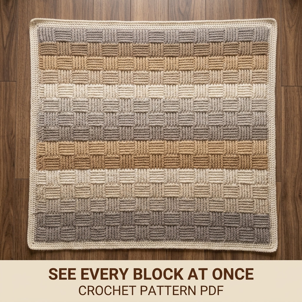 Basketweave Crochet Blanket Pattern PDF – Chunky Woven Texture Throw in Neutral Tones