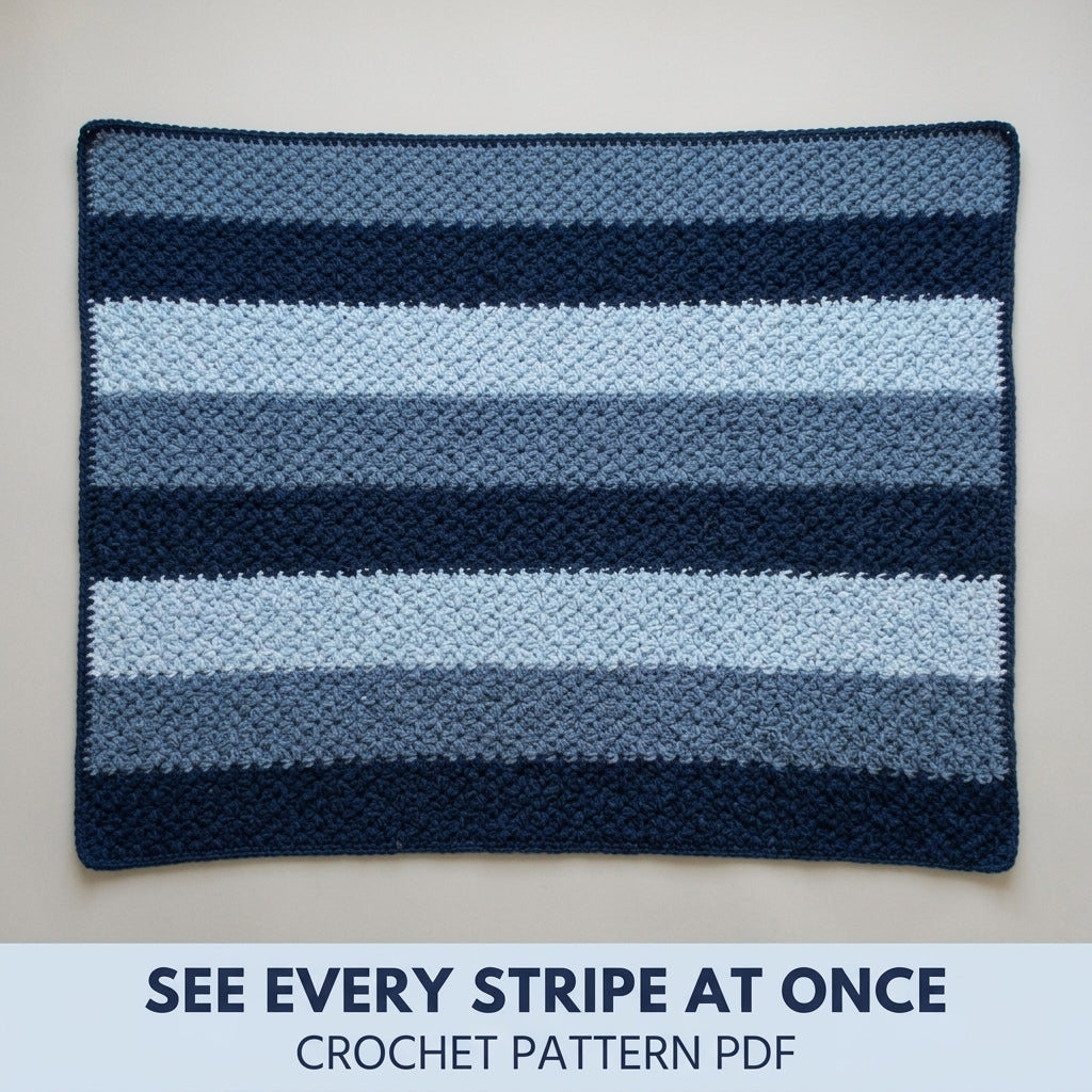 Star Stitch Crochet Blanket Pattern PDF – Textured Striped Throw in Navy and Blue