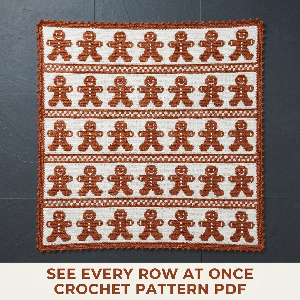 Gingerbread Crochet Blanket Pattern PDF – Christmas Tapestry Crochet Throw in Ginger and White