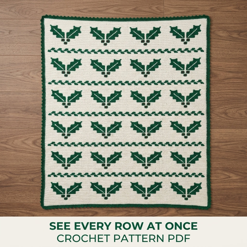 Holly Crochet Blanket Pattern PDF – Christmas Tapestry Crochet Throw in Green and White