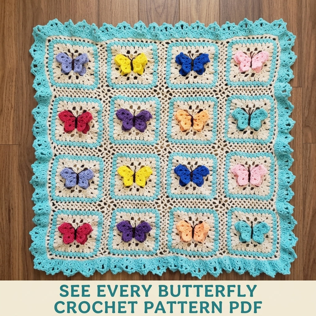 Butterfly Granny Square Baby Blanket Crochet Pattern PDF – 3D Butterfly