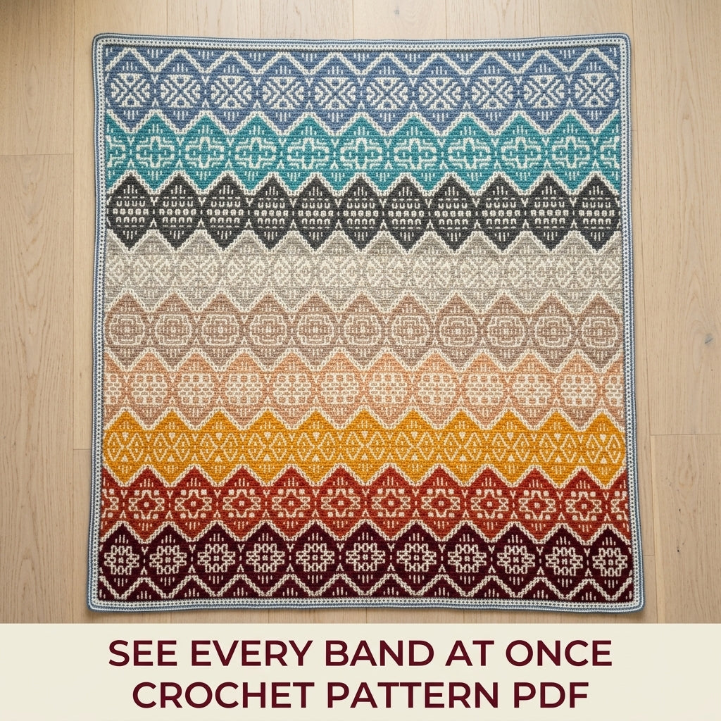 Gradient Mosaic Diamond Blanket Crochet Pattern PDF – Colour Band Mosaic Throw