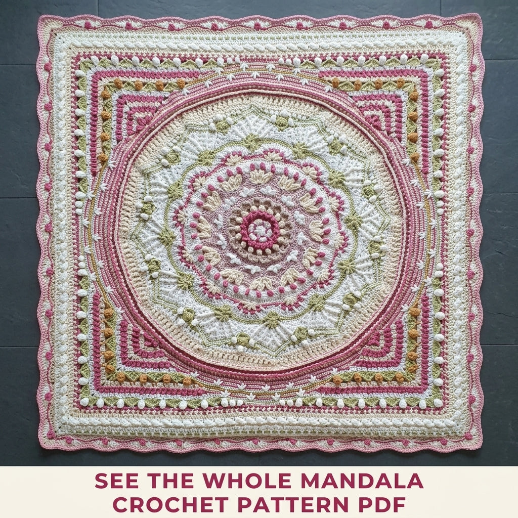 Rose and Sage Mandala Blanket Crochet Pattern PDF – Textured Cottage Mandala Throw