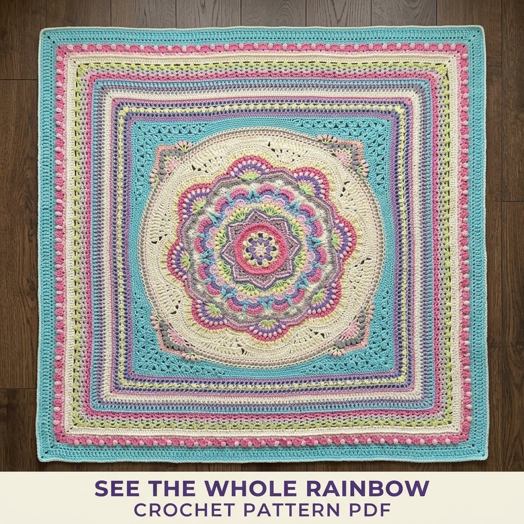 Pastel Rainbow Mandala Blanket Crochet Pattern PDF – Textured Mandala Square Throw