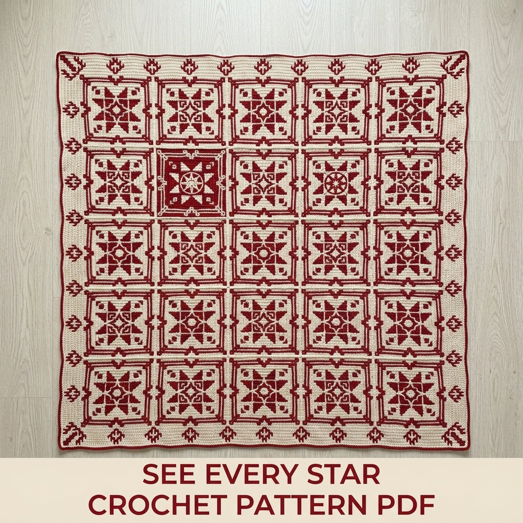 Red Star Sampler Mosaic Blanket Crochet Pattern PDF – Two Colour Mosaic Squares