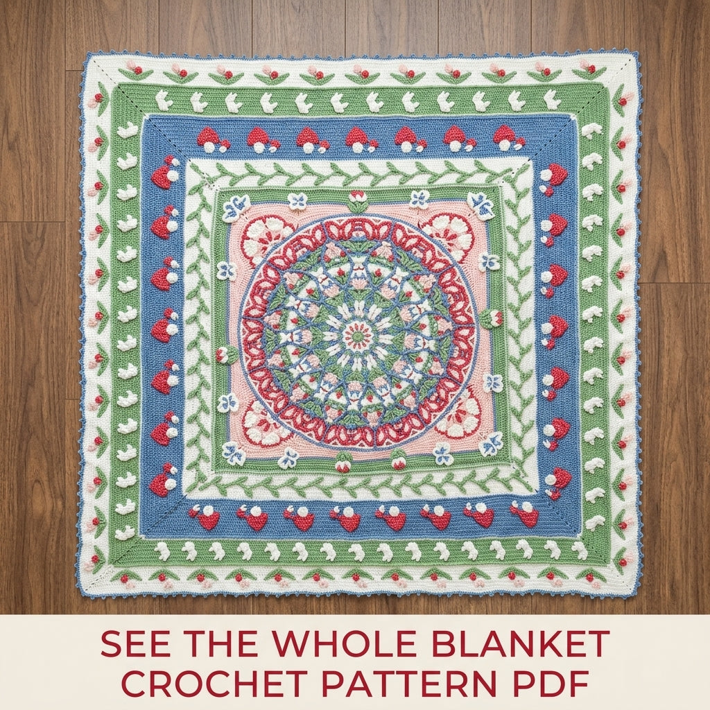 Strawberry Garden Overlay Mandala Blanket Crochet Pattern PDF – Strawberry and Flower Borders