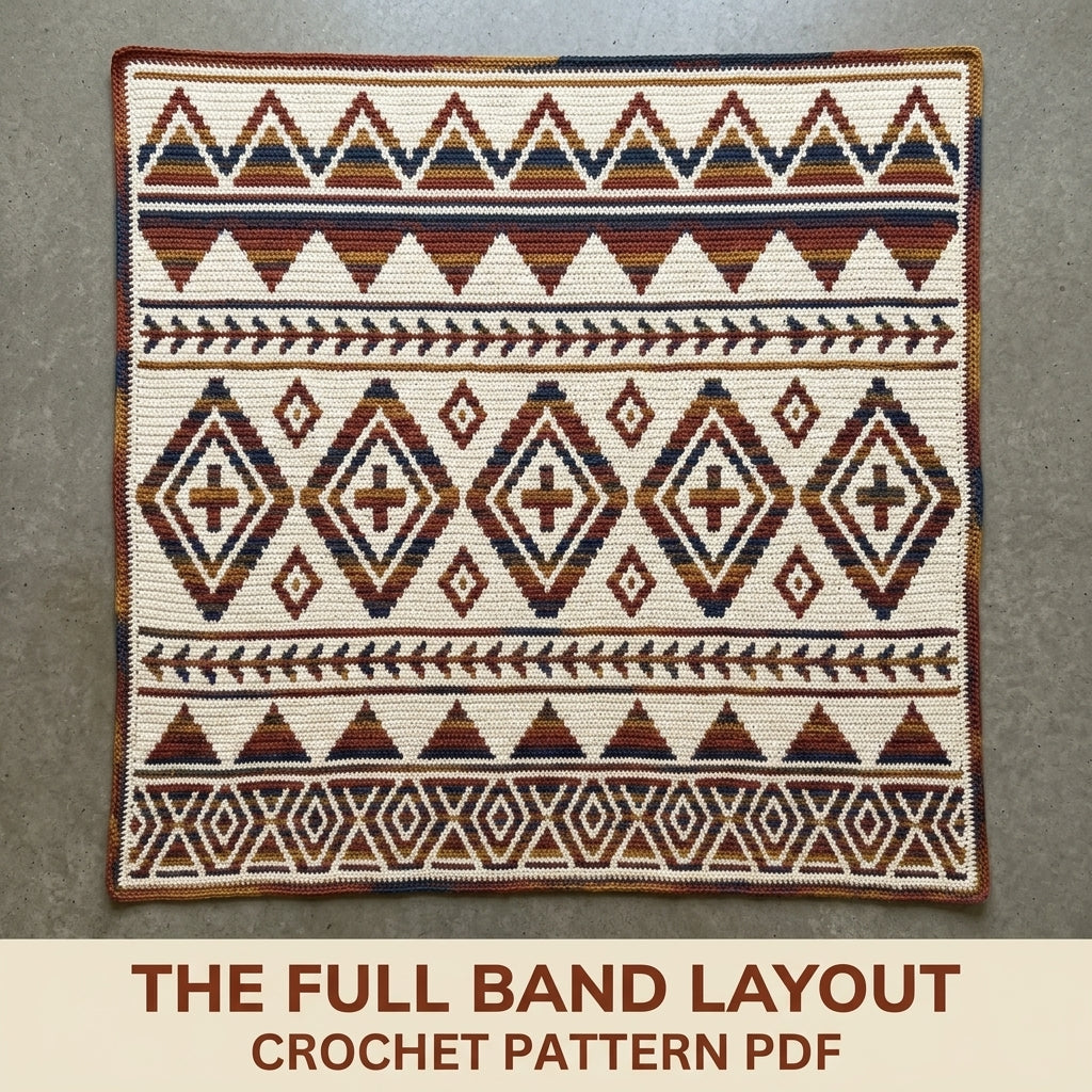 Southwest Arrow Mosaic Crochet Blanket Pattern PDF – Geometric Throw in Rust, Mustard and Navy