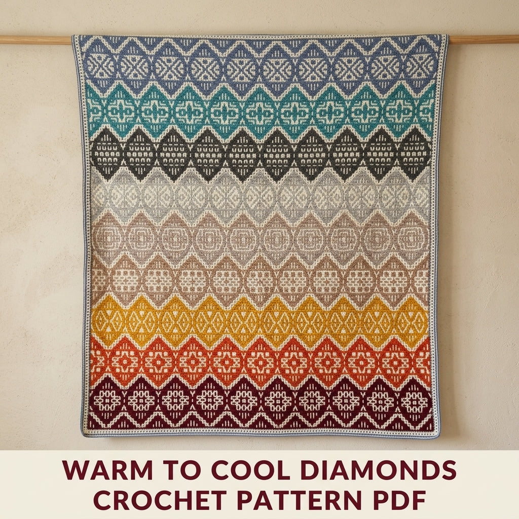 Gradient Mosaic Diamond Blanket Crochet Pattern PDF – Colour Band Mosaic Throw