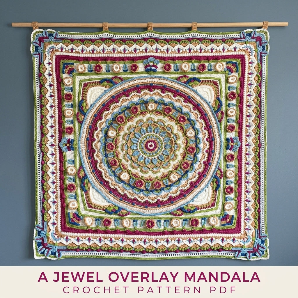 Jewel Overlay Mandala Blanket Crochet Pattern PDF – Colourful Textured Throw