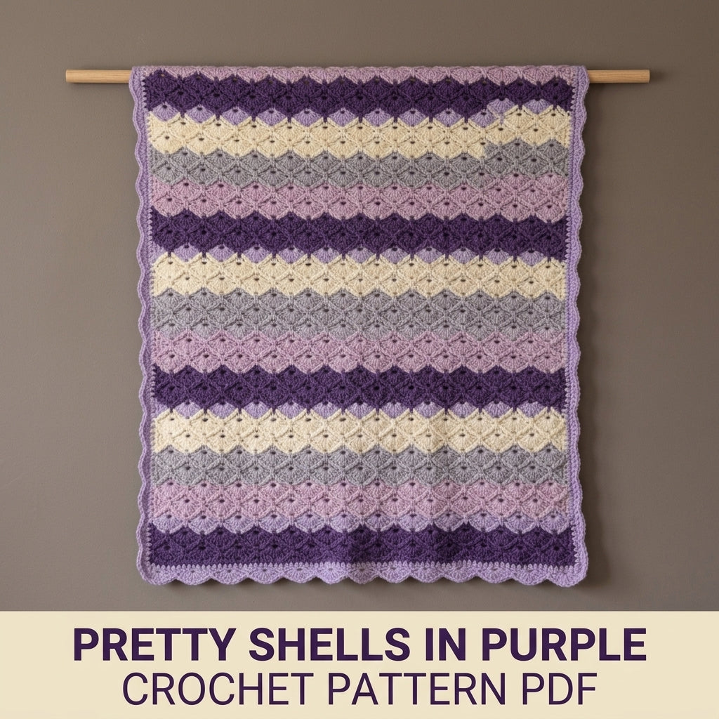 Shell Stitch Crochet Blanket Pattern PDF – Easy Purple Throw with Scalloped Border