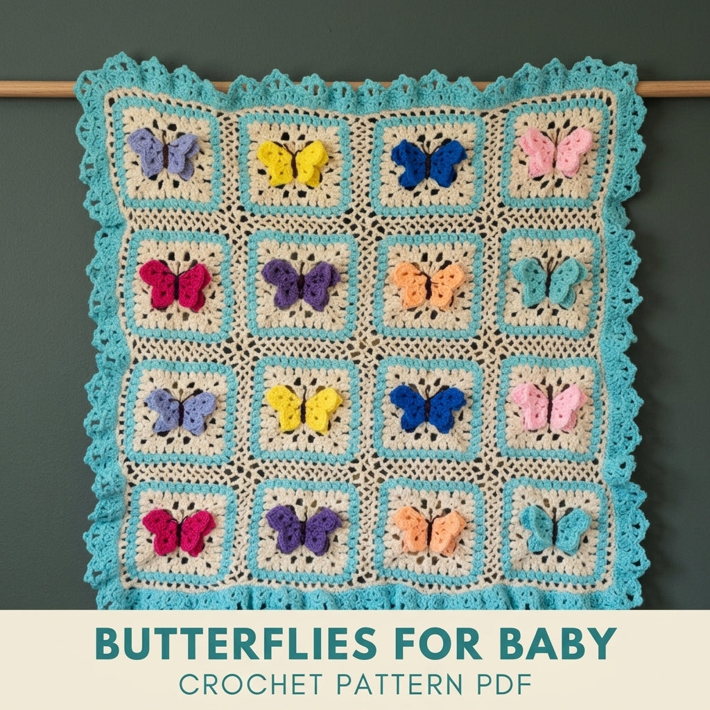 Butterfly Granny Square Baby Blanket Crochet Pattern PDF – 3D Butterfly