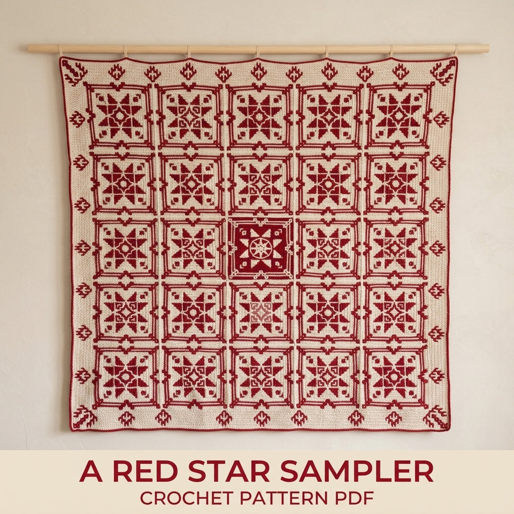 Red Star Sampler Mosaic Blanket Crochet Pattern PDF – Two Colour Mosaic Squares