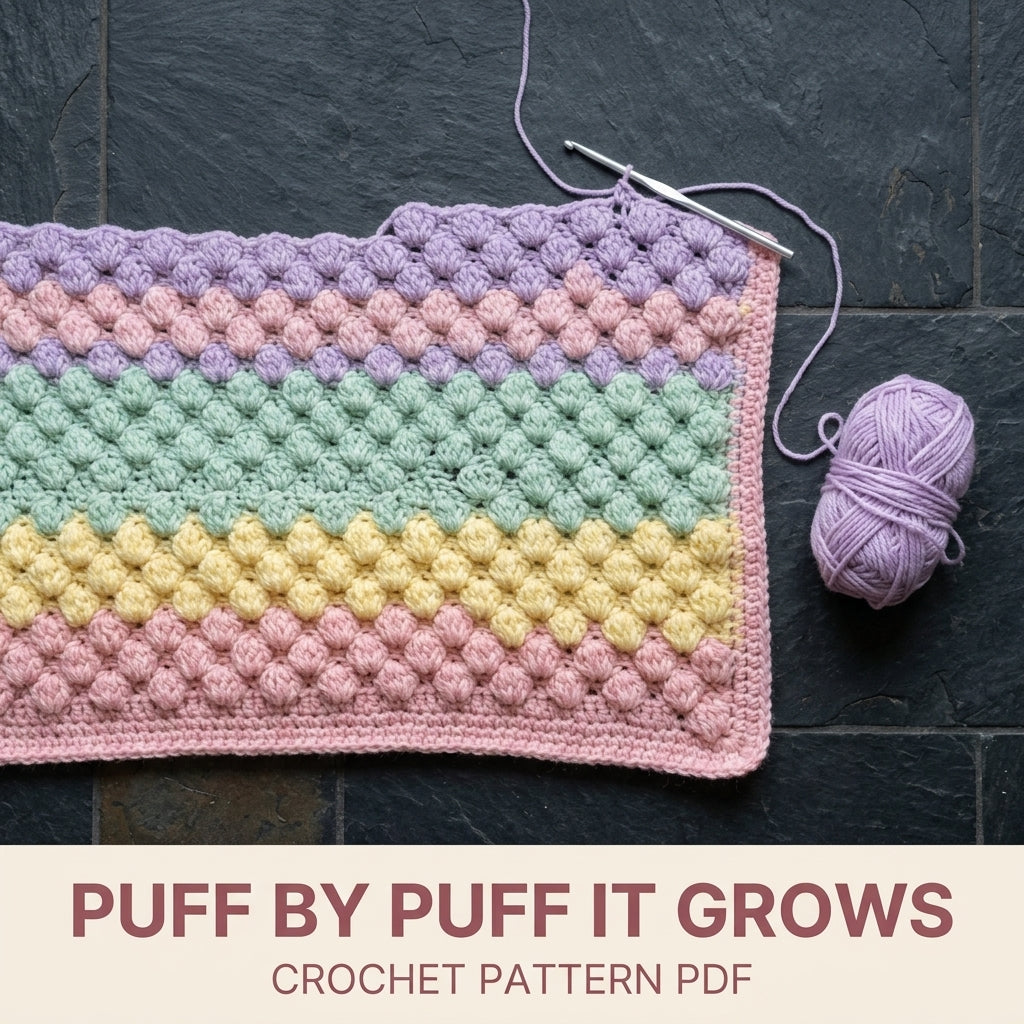 Puff Stitch Crochet Blanket Pattern PDF – Pastel Textured Throw for Beginners