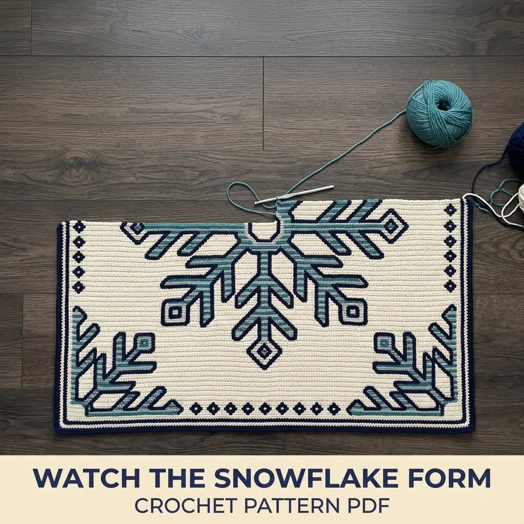 Snowflake Tapestry Crochet Blanket Pattern PDF – Winter Throw in Teal and Navy