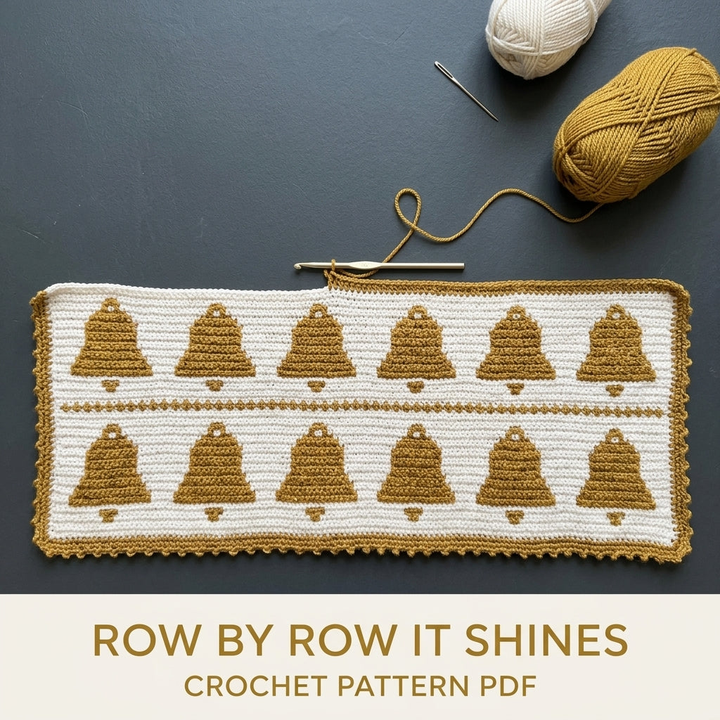 Bells and Stars Crochet Blanket Pattern PDF – Christmas Tapestry Crochet Throw in Gold and White