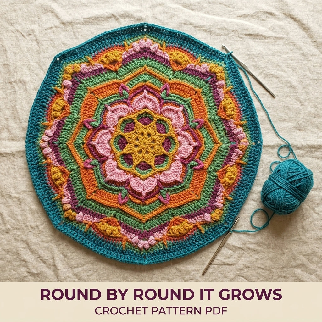 Jewel Mandala Crochet Blanket Pattern PDF – Textured Overlay Square Throw in Rounds