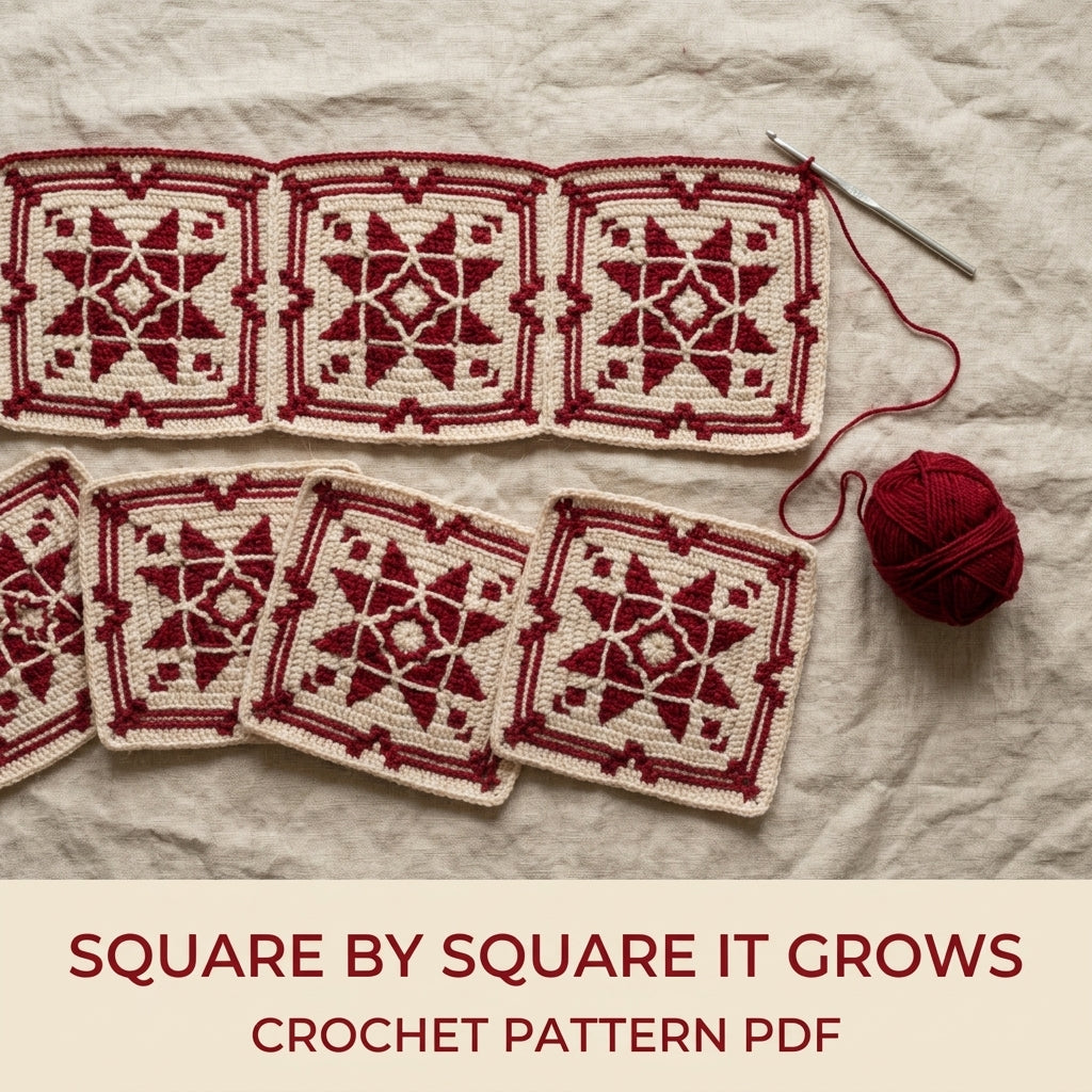 Red Star Mosaic Square Blanket Crochet Pattern PDF – Two-Colour Star Throw