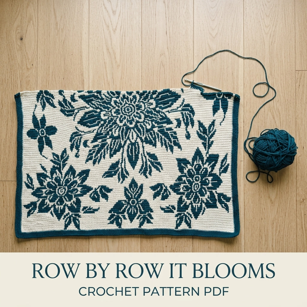 Teal Bloom Mosaic Crochet Blanket Pattern PDF – Two-Colour Floral Medallion Throw