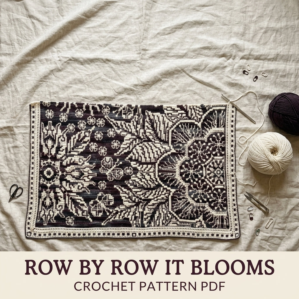 Garden Night Mosaic Crochet Blanket Pattern PDF – Dark Floral Two-Colour Throw