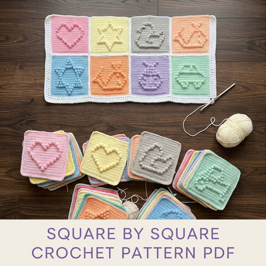 Bobble Shapes Baby Blanket Crochet Pattern PDF – Textured Pastel Squares