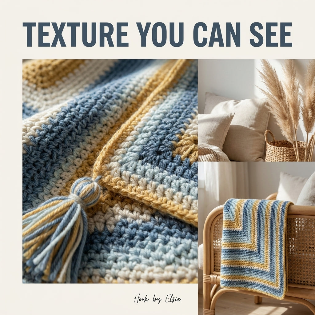 Coastal Stripes Moss Stitch Blanket Crochet Pattern