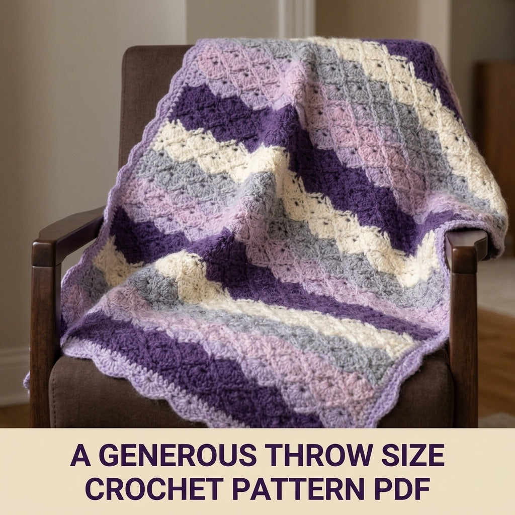 Shell Stitch Crochet Blanket Pattern PDF – Easy Purple Throw with Scalloped Border