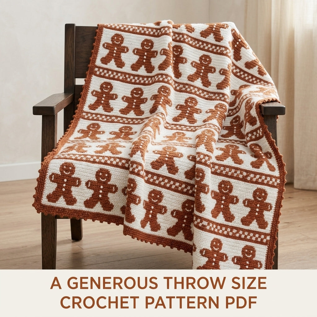Gingerbread Crochet Blanket Pattern PDF – Christmas Tapestry Crochet Throw in Ginger and White