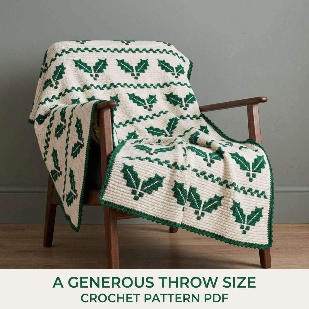 Holly Crochet Blanket Pattern PDF – Christmas Tapestry Crochet Throw in Green and White