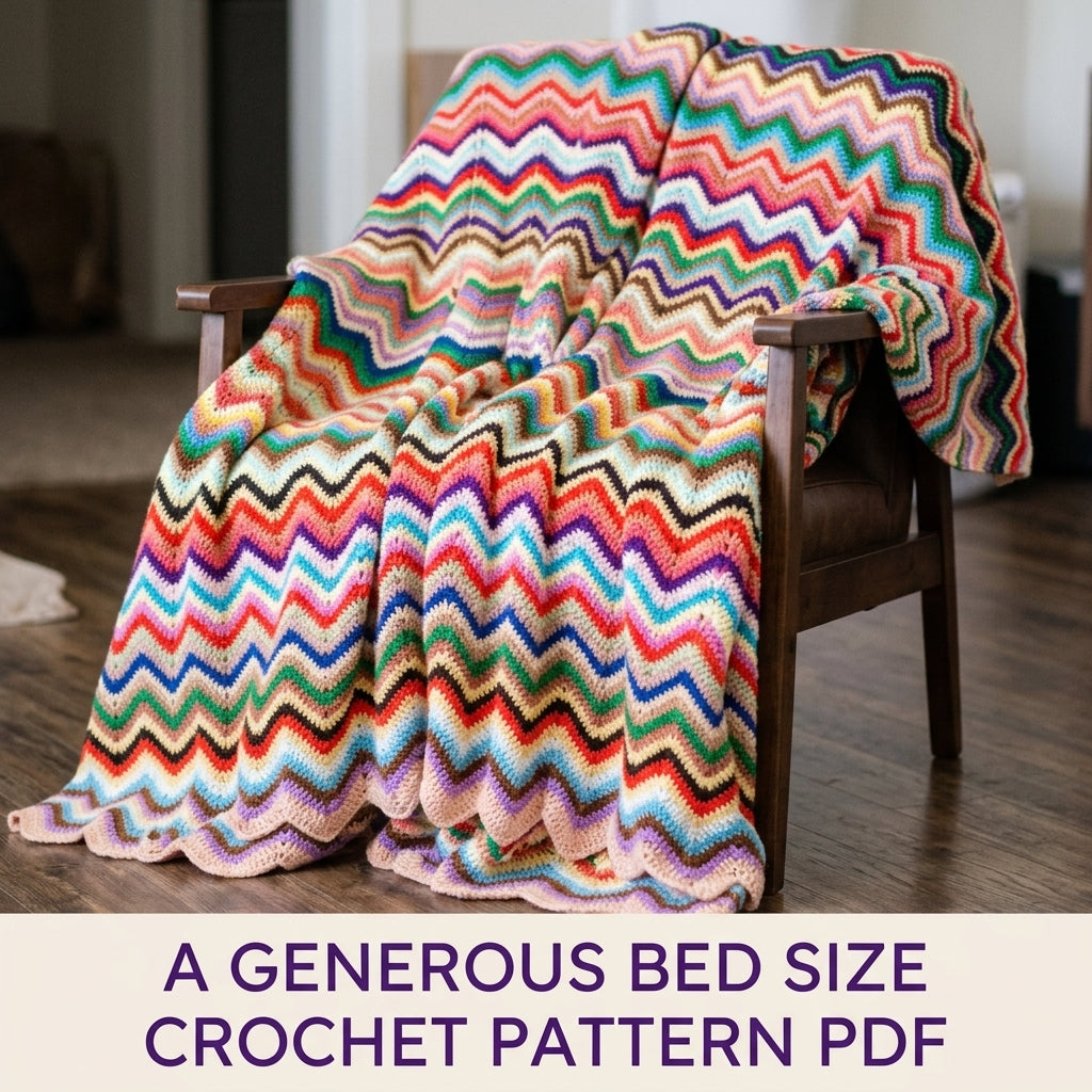Rainbow Ripple Stripe Blanket Crochet Pattern PDF – Vintage Chevron Afghan