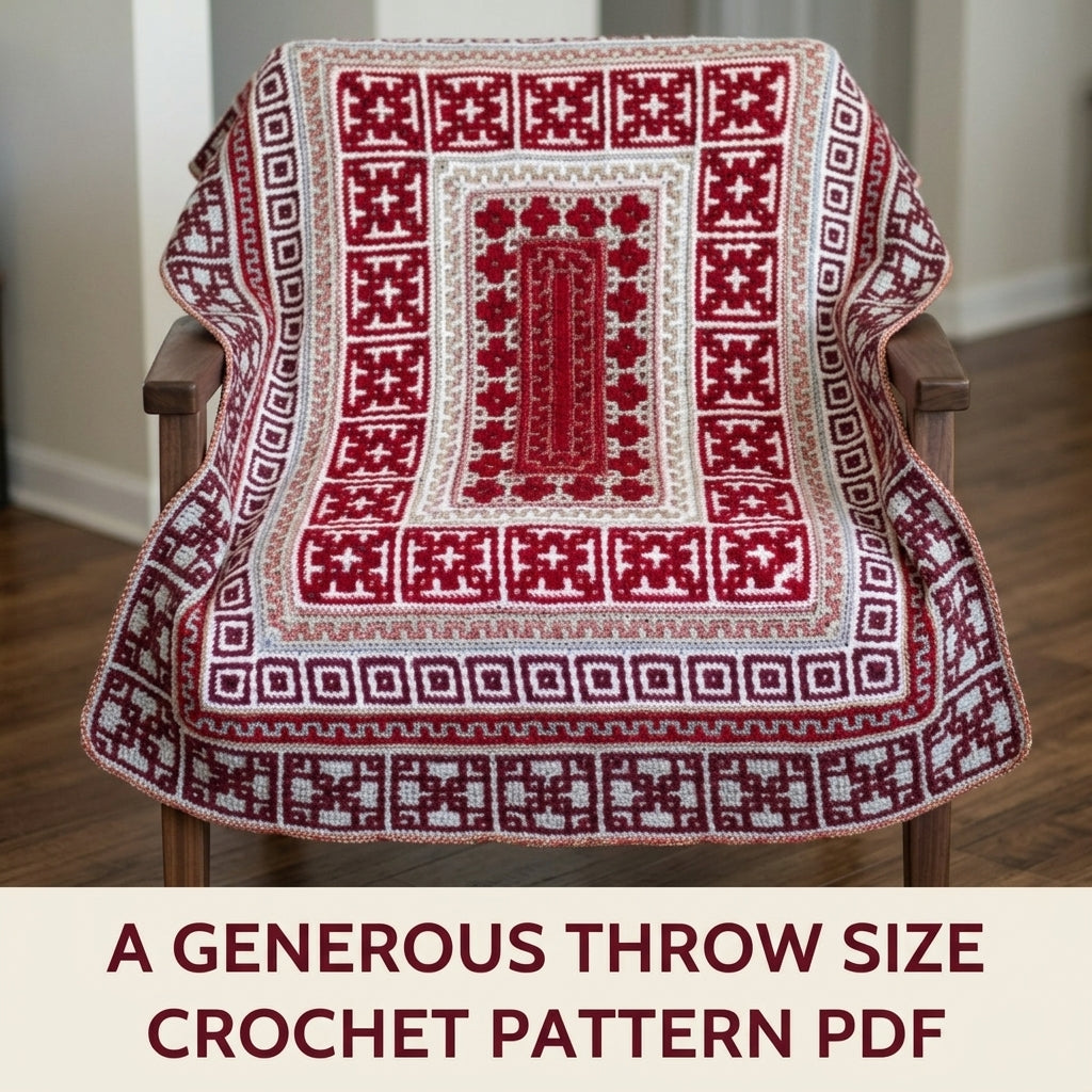 Red Rug Mosaic Blanket Crochet Pattern PDF – Mosaic in the Round Rug Style Throw