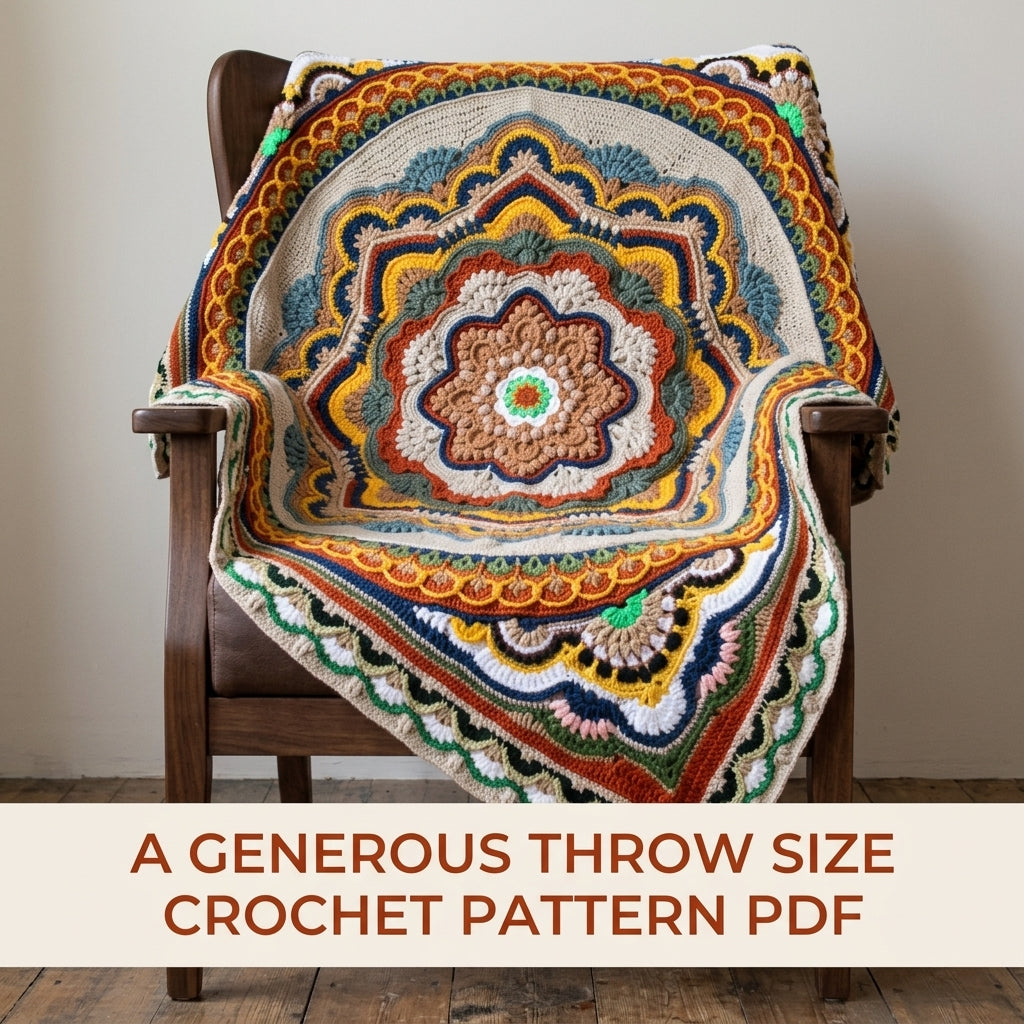 Autumn Star Mandala Blanket Crochet Pattern PDF – Textured Popcorn Star Throw
