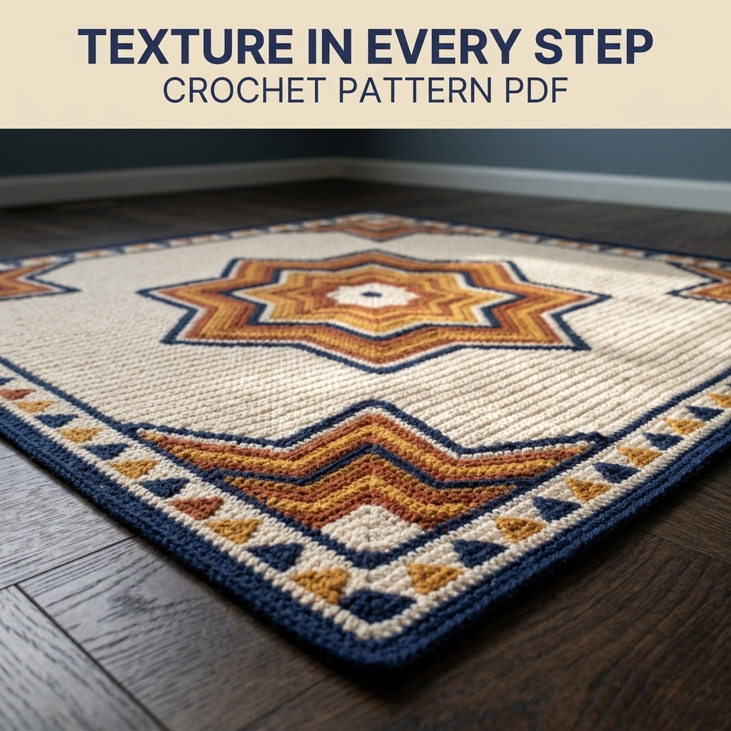 Star Tapestry Crochet Blanket Pattern PDF – Nested Eight-Point Star Throw in Navy, Rust and Mustard