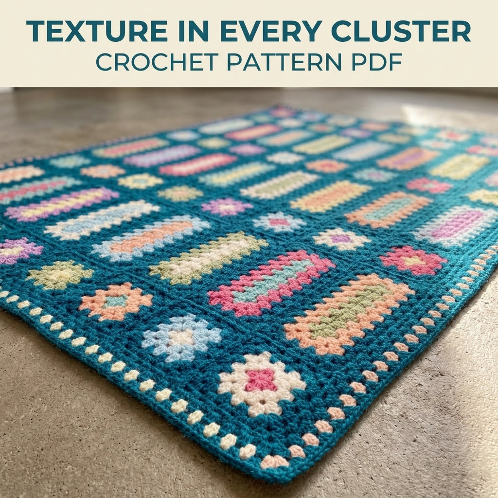 Pastel Bar Granny Blanket Crochet Pattern PDF – Granny Rectangles and Squares on Teal