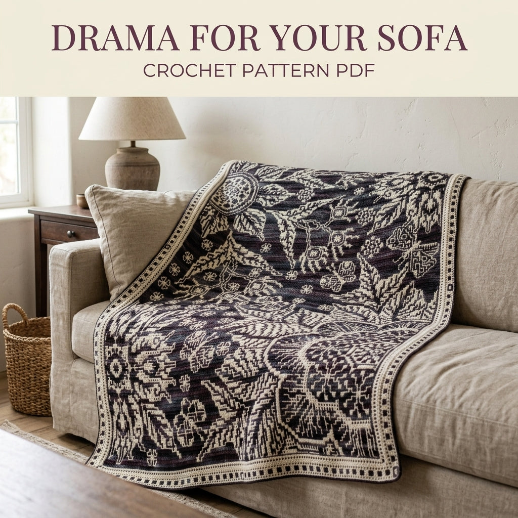 Garden Night Mosaic Crochet Blanket Pattern PDF – Dark Floral Two-Colour Throw
