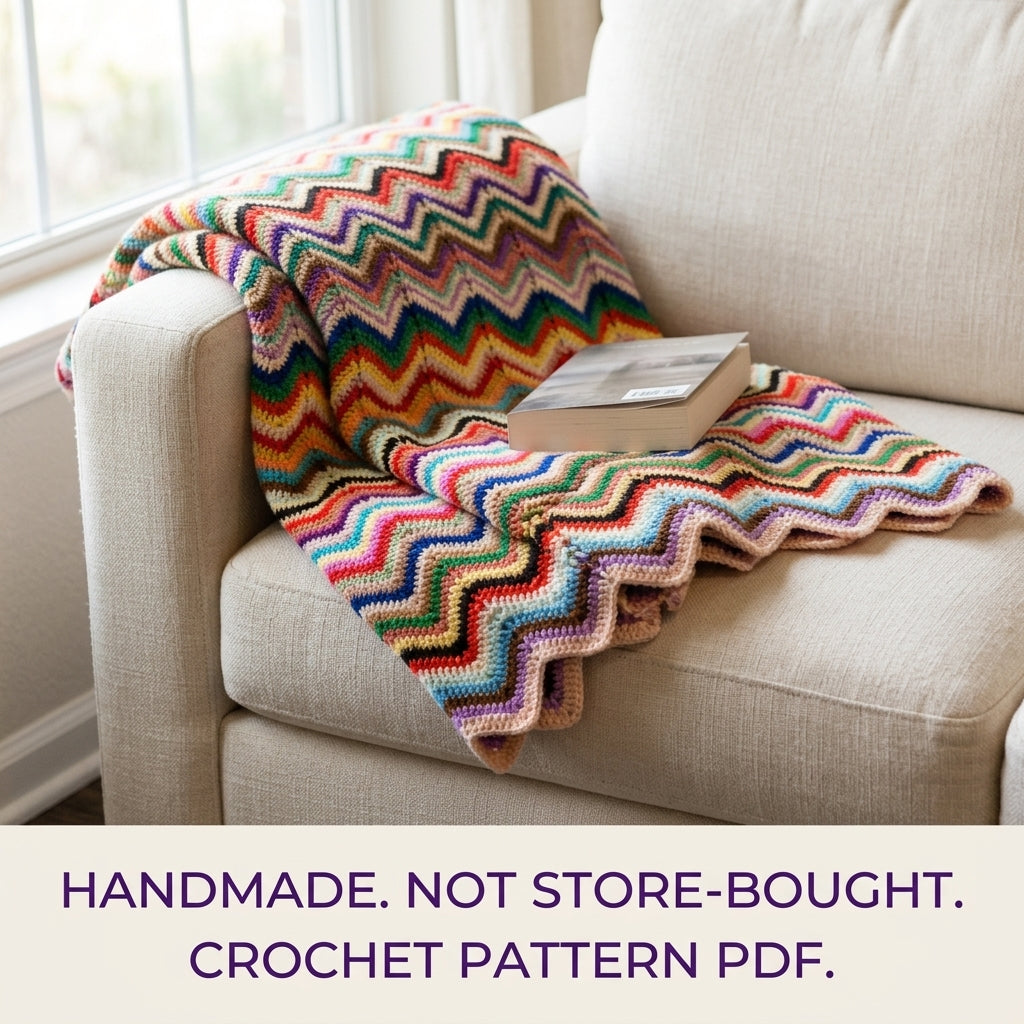 Rainbow Ripple Stripe Blanket Crochet Pattern PDF – Vintage Chevron Afghan