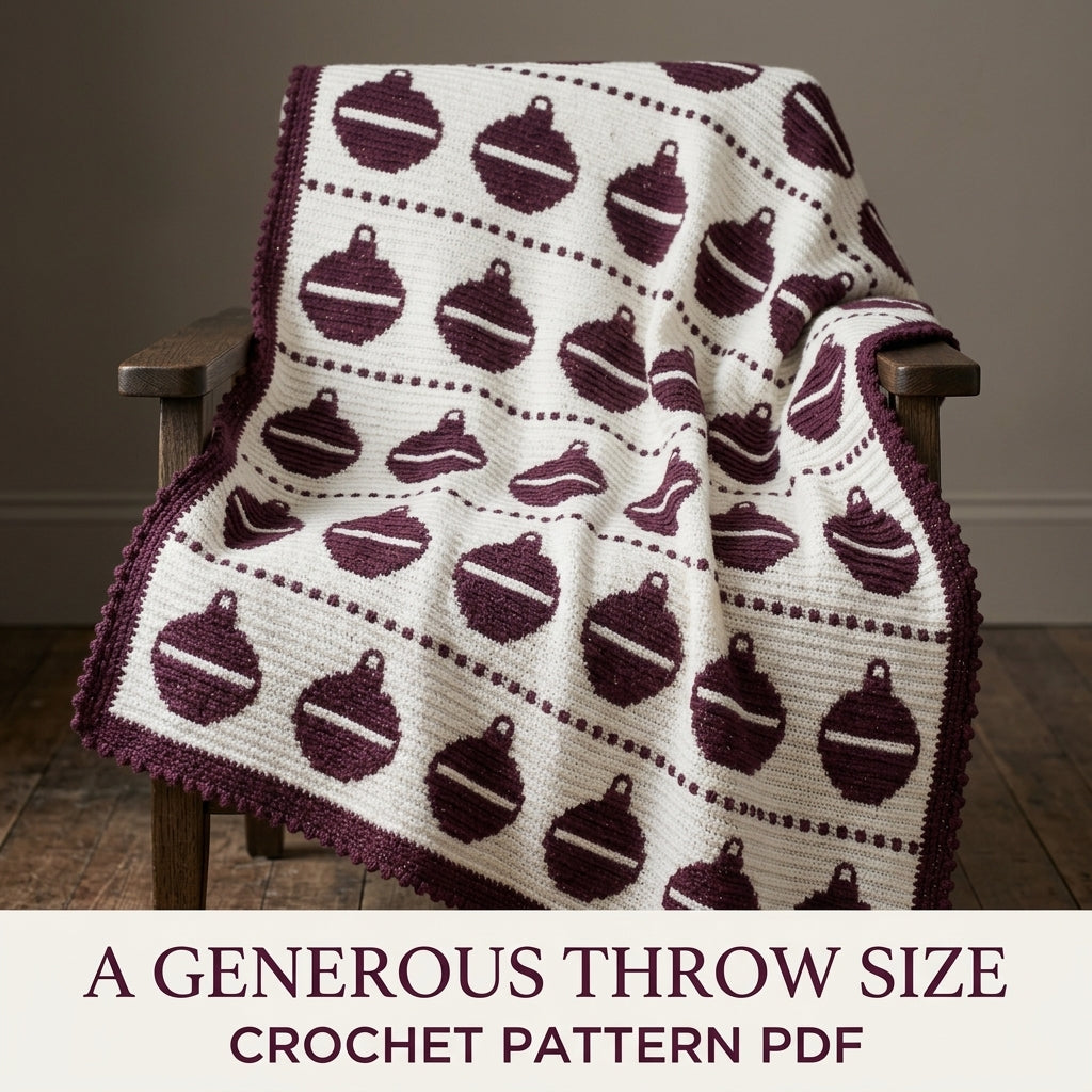 Christmas Ornament Crochet Blanket Pattern PDF – Tapestry Crochet Throw in Plum and White