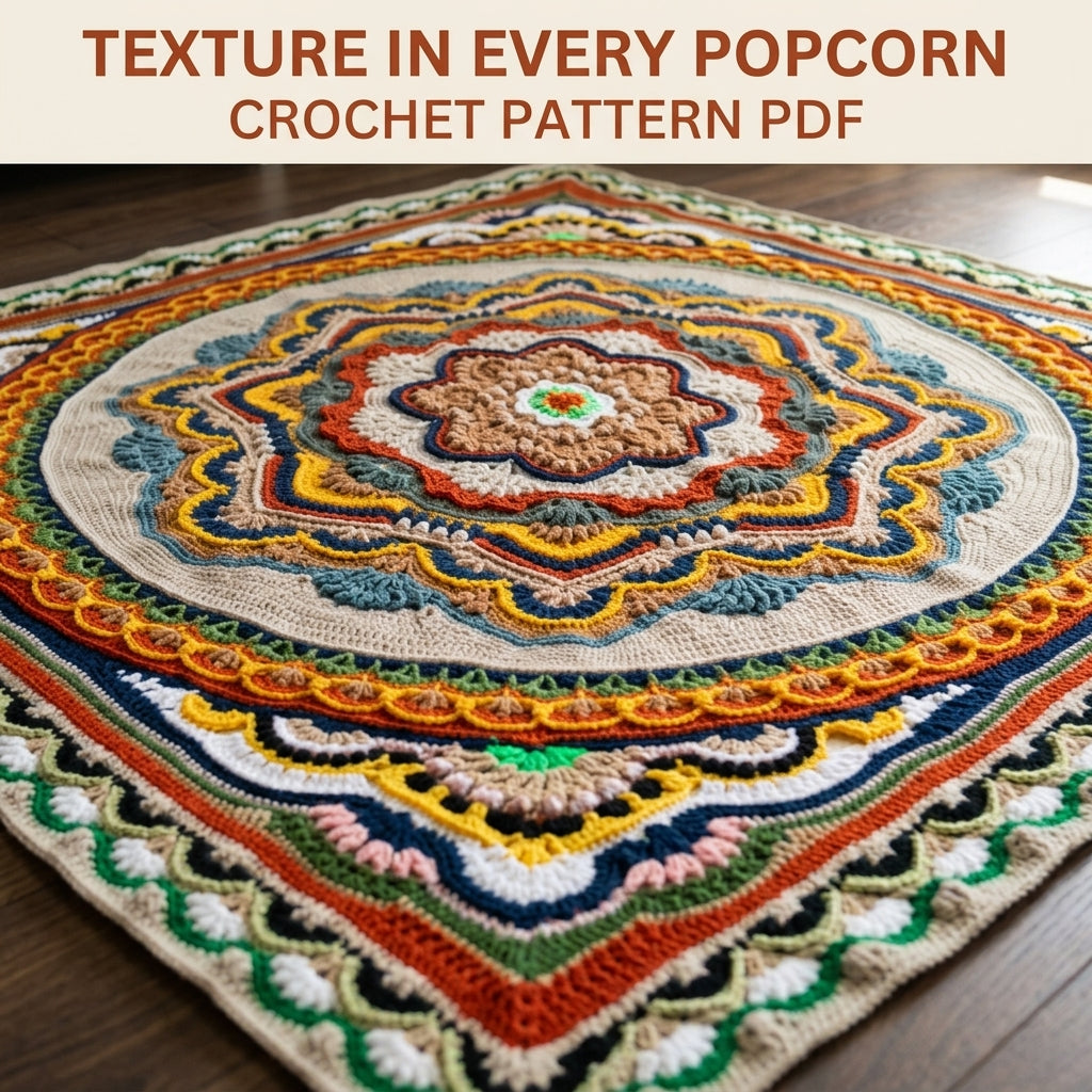 Autumn Star Mandala Blanket Crochet Pattern PDF – Textured Popcorn Star Throw