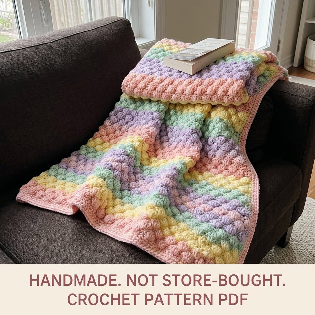 Puff Stitch Crochet Blanket Pattern PDF – Pastel Textured Throw for Beginners