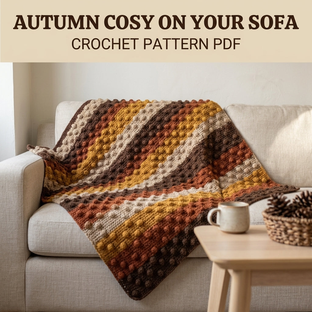 Pinecone Stitch Crochet Blanket Pattern PDF – Easy Textured Autumn Throw in Brown, Rust and Mustard