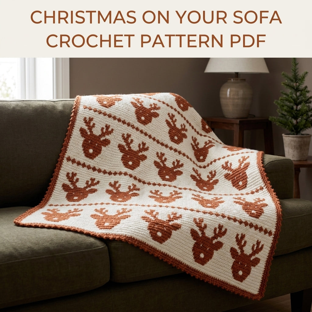 Reindeer Crochet Blanket Pattern PDF – Christmas Tapestry Crochet Throw in Copper and White