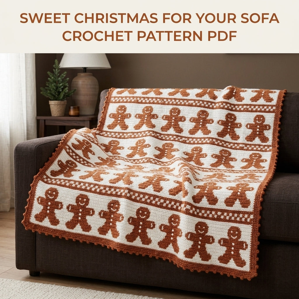 Gingerbread Crochet Blanket Pattern PDF – Christmas Tapestry Crochet Throw in Ginger and White